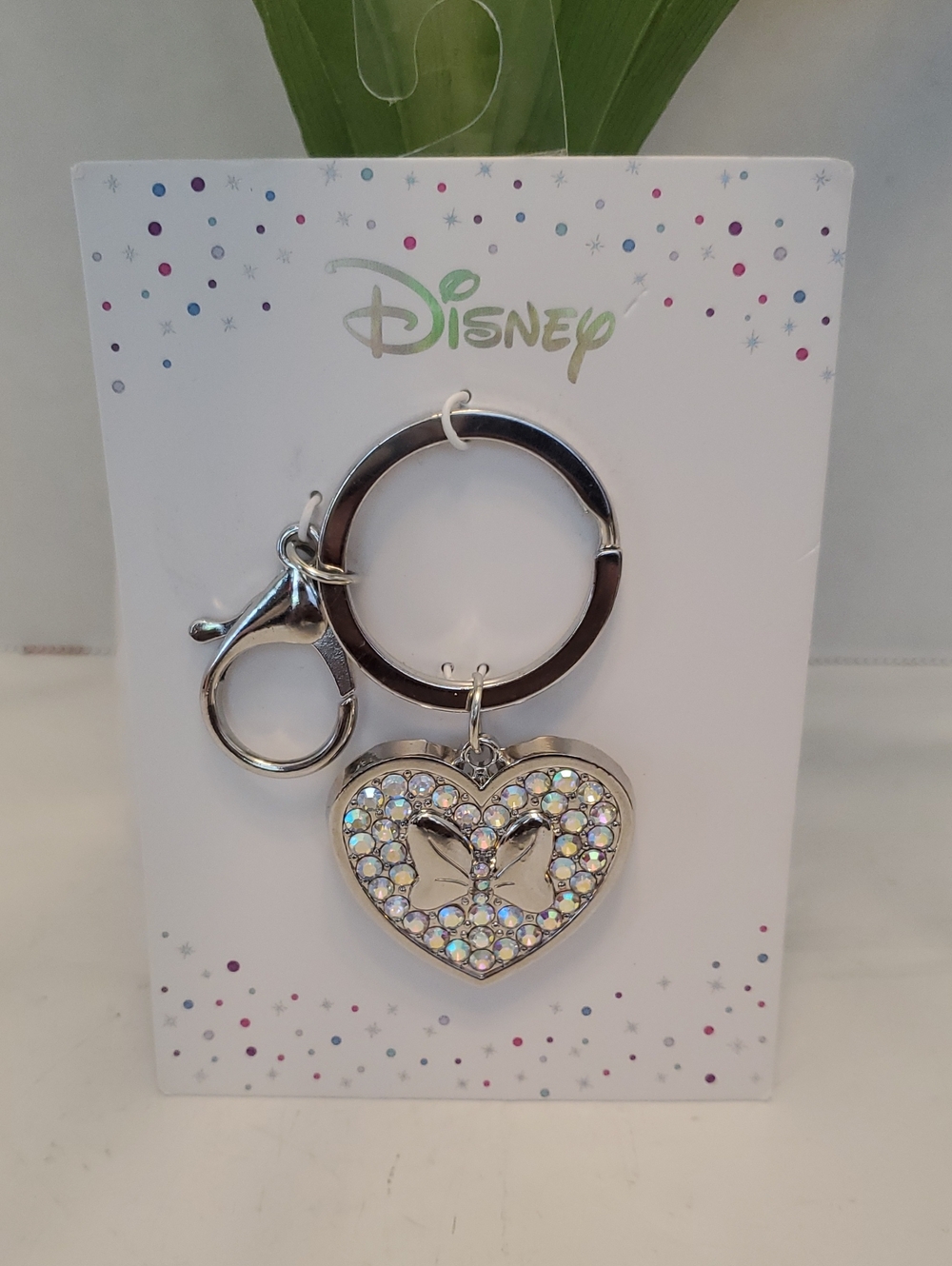 Disney Silver Heart Keychain with Iridescent Rhinestones